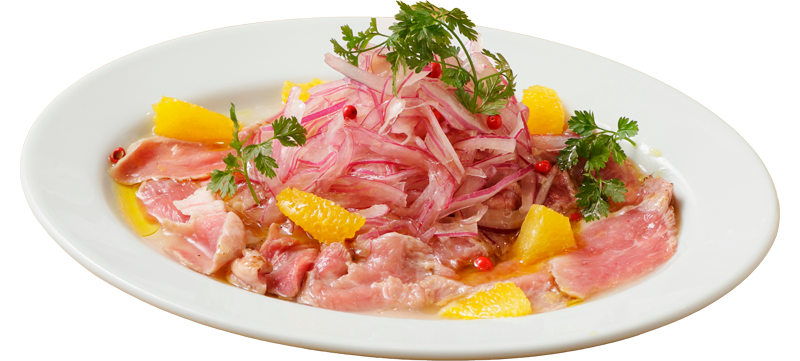 一番人気の前菜ラムのカルパッチョ〜オレンジ風味〜